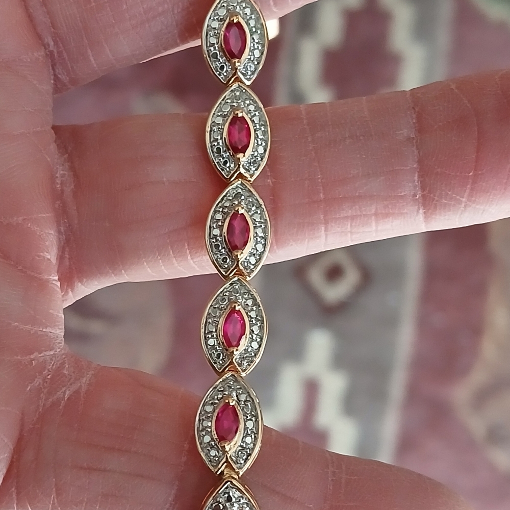Gold Over Sterling Lab Ruby Bracelet - image 5